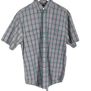 Eddie Bauer Micro Plaid Shirt Button Up Short Sleeve Collar Red Green White S